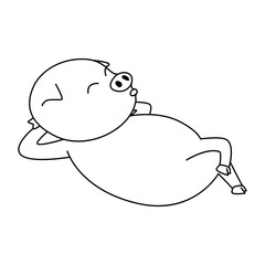 Vector pig cartoon character taking a rest with line art style isolated on white background.