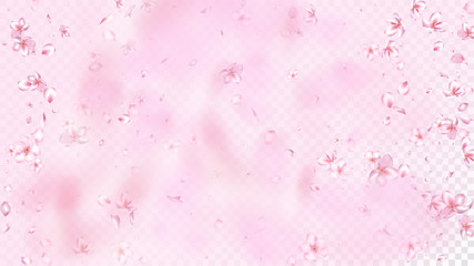 Nice Sakura Blossom Isolated Vector. Beautiful Falling 3d Petals Wedding Texture. Japanese Style Flowers Illustration. Valentine, Mother's Day Realistic Nice Sakura Blossom Isolated on Rose