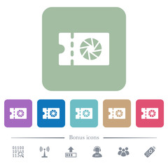 Photography shop discount coupon flat icons on color rounded square backgrounds