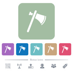 Single tomahawk flat icons on color rounded square backgrounds