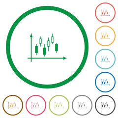 Candlestick graph with axes flat icons with outlines