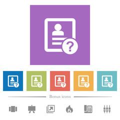 Unknown contact flat white icons in square backgrounds