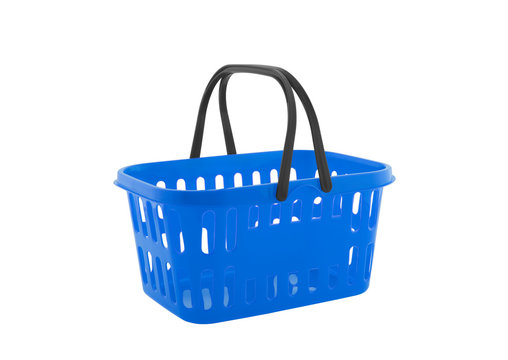 Blue shopping basket isolated on white background