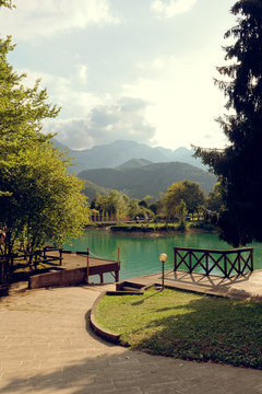 Barcis, Pordenone, Italy a beautiful mountain village on Lake Barcis.