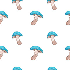 Seamless pattern of fairy-mushroom. Vector illustration isolated on white background.