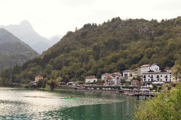 Fototapeta premium Barcis, Pordenone, Italy a beautiful mountain village on Lake Barcis.
