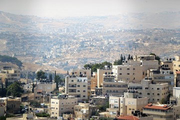 Panoramic view to Jerusalem Old city and Temple Mount, Dome of the Rock from Mt. of Olives, Israel