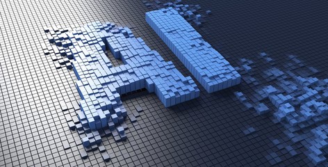 3d rendering of small blue boxes forming the AI letters Artificial intelligence - Illustration