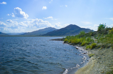 blue lake in the mountains