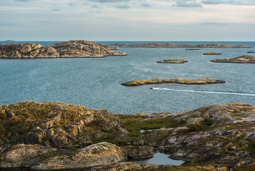 Sea landscape of a rocky coastline on the South of Sweden at sunset.