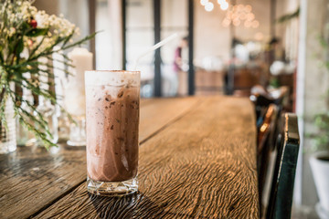 iced chocolate glass in cafe