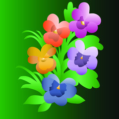 Bouquet of flowers on a green background
