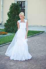 Fototapeta premium Beautiful bride sensual portrait before wedding ceremony