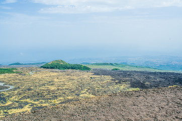 Panoramic view of the Etna valley, where the road leading to the central crater flows.