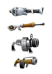 vector set of cute cartoon weapon, armament, gun, weaponry, firearm