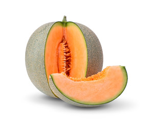 cantaloupe melon slices isolated on white background