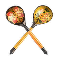 Souvenir old painted spoons Hand-made isolated on a white background. Vintage. Retro.