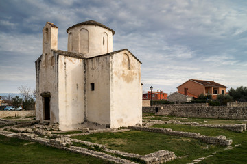 Fototapeta na wymiar Church of the Holy Cross in Nin, Croatia is known as 