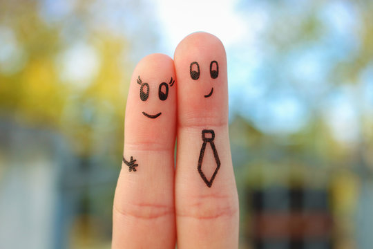 Fingers Art Of Couple. Concept Of Office Romance.