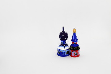 Couple wood painted cupola tower toy, orthodox towers toy, souvenir russian style isolated on white...