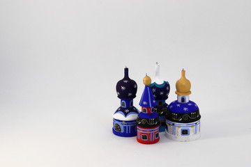 Set of wood painted cupola tower toy, orthodox towers toy, mausoleum toy, souvenir russian style...