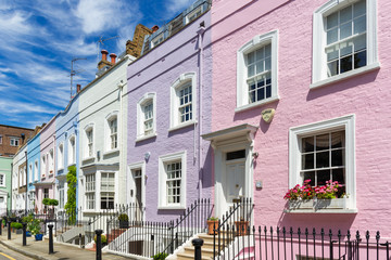 Colourful terraced town houses, London, UK