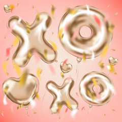 XOXO and heart shape metallic ballons and foil confetti