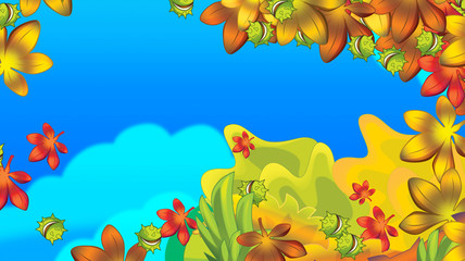 cartoon autumn nature background with space for text - illustration for children