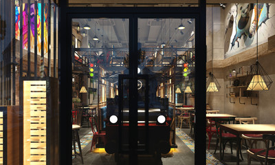 3d render of restaurant cafe