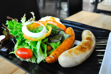 sausage,sausage salad , grilled sausage salad