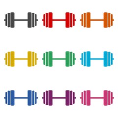 Dumbbell icon or logo, dumbbell for training, color set