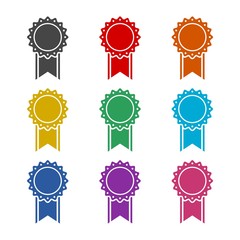 Badge with ribbons icon or logo, Award ribbon symbol, color set