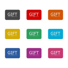 Gift card. Discount coupon, simple icon or logo, color set