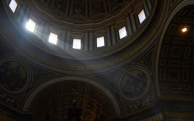 light entering through the windows in a church