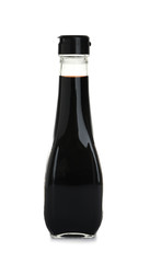 Bottle with balsamic vinegar on white background
