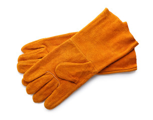 Protective gloves on white background. Safety equipment