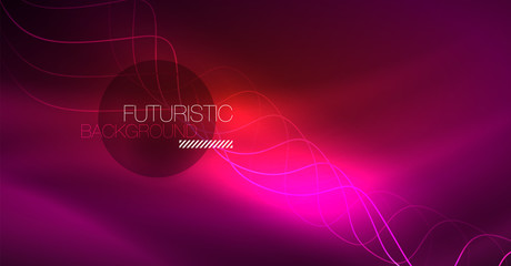Abstract shiny glowinng color wave design element on dark background - science or technology concept