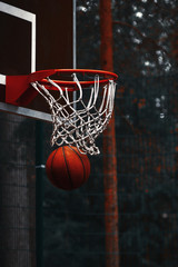 the ball in the basketball Hoop