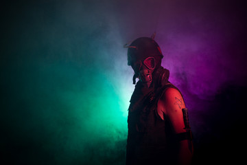 Obraz premium Gas mask punk at post-apocalyptic rave party