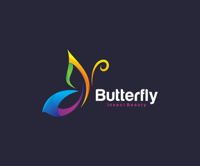 Colorful of Butterfly logo design concept, insect animal logo template
