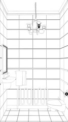 restroom, contour visualization, 3D illustration, sketch, outline
