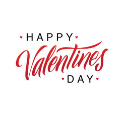 Happy Valentines Day Black and Red Lettering White background. Greeting Card