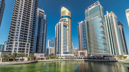 Fototapeta na wymiar Residential buildings in Jumeirah Lake Towers timelapse hyperlapse in Dubai, UAE.