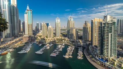 Beautiful aerial view timelapse of Dubai Marina at day time in Dubai, UAE
