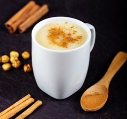 Boza or Bosa, traditional Turkish drink with roasted chickpea