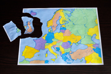 A torn paper map symbolizing the UK leaving the European Union also know as Brexit