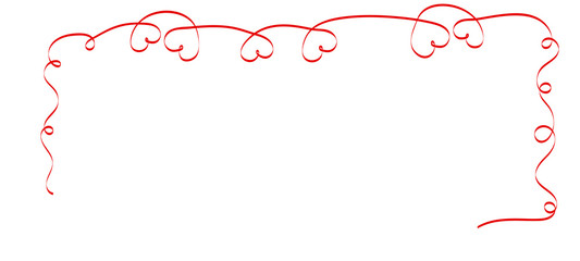 Calligraphy heart shaped ribbon border on white background with copy space. Valentines day vector design. Wedding invitation card elements.