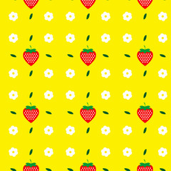 strawberry on a yellow background. Vector seamless background, illustration