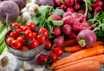 fresh vegetables on wooden table
