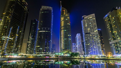 Residential buildings in Jumeirah Lake Towers timelapse hyperlapse in Dubai, UAE.
